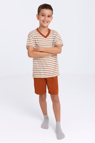 Pijama Masculino Infantil Algodão Curto Camiseta Listrada Lupo