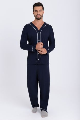 Pijama Masculino Adulto Longo Abotoado Liso Lupo